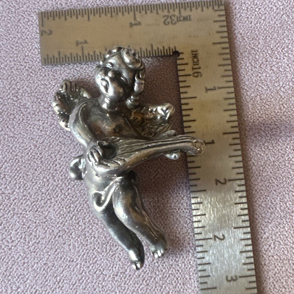 Vtg Signed Sam Philipe Cherub Mandolin‎ Pendant Brooch 12g Sterling Silver 925 - Picture 7 of 9